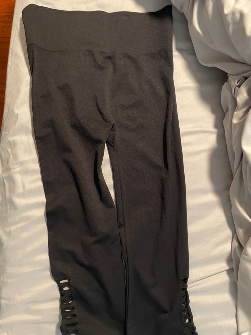 Black Leggings with Lace-Up Hem